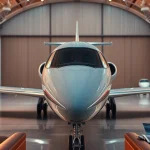 Explore https://flymarquis.com with a luxurious private jet in a sophisticated hangar setting.
