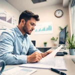 SMSF accountant analyzing financial data in a modern office setting, showcasing investment strategies.