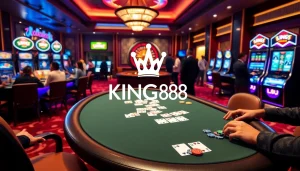 Experience the vibrant excitement at kinh88, featuring engaging poker tables and dazzling slot machines.