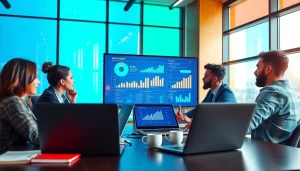 Optimize SEO strategies with a professional team analyzing data in a modern office