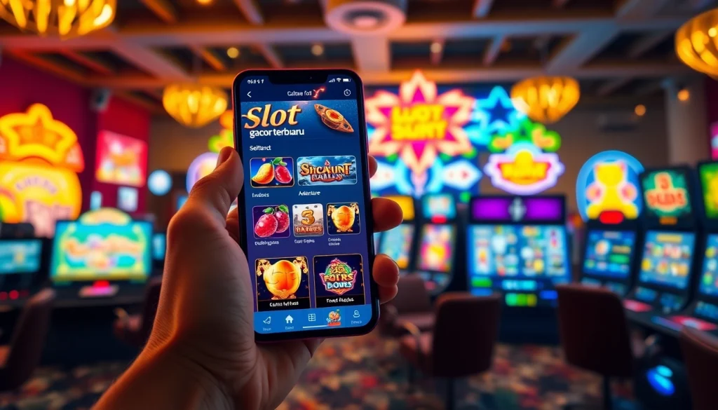 Bermain slot gacor terbaru dengan smartphone di kasino online yang meriah.