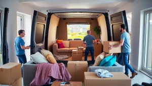 Efficient furniture removals Wollongong team organizing a living room for a seamless move.