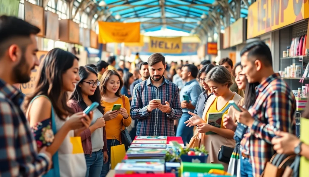 Hela Ad marketplace showcasing vibrant individuals engaged in buying and selling.