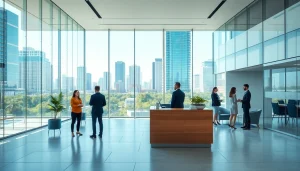 Real Estate office showcasing modern design and inviting atmosphere for potential clients.