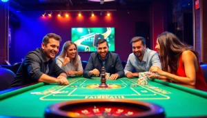 Jogadores desfrutando a experiência em betdasorte com mesa de cassino vibrante e alegre.