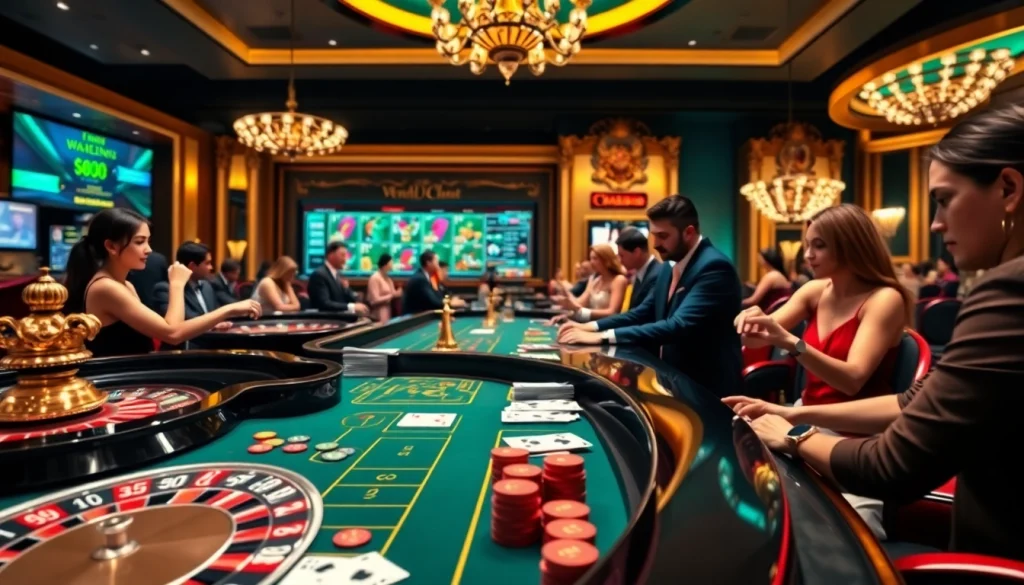 Experience the thrill of online gambling at vn88 with vibrant casino tables and engaged players.