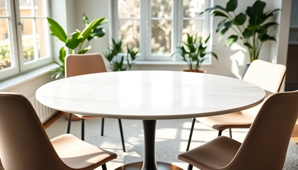 Δημιουργήστε μια μοντέρνα ατμόσφαιρα με τραπέζι τουλιπα σε φωτεινό περιβάλλον.