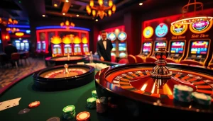 Experience the thrill at https://ok88.tech/ with roulette, poker chips, and luxury casino ambiance.
