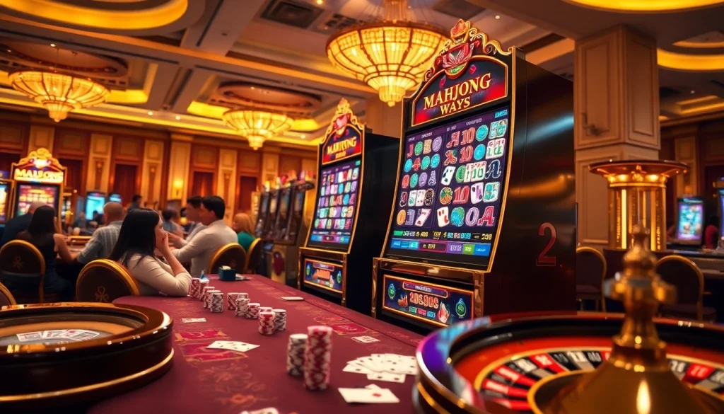 Pemain yang menikmati Mahjong Ways 2 slot di lingkungan kasino yang dinamis.