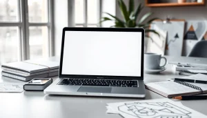 Interactúa con el MacBook Pro 14 pulgadas en un espacio de trabajo moderno y creativo.