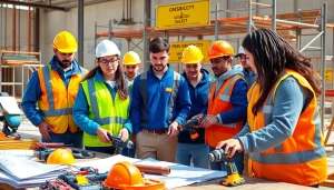 Engage in construction training programs with diverse trainees learning hands-on skills.