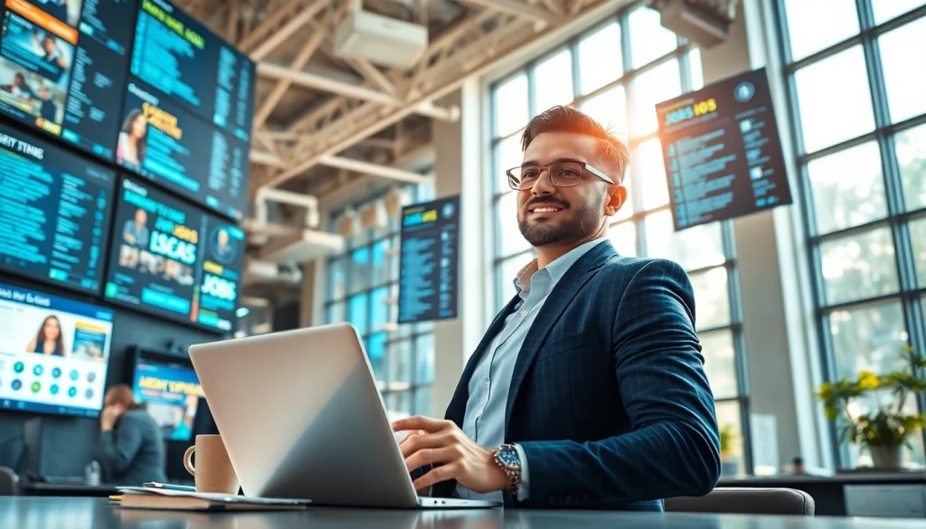 Find a job board for sales roles in a vibrant office setting to aid job seekers.