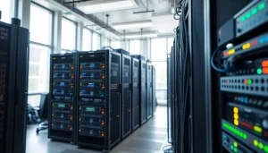 Access critical services at https://aminserve.com with a modern server room setup.