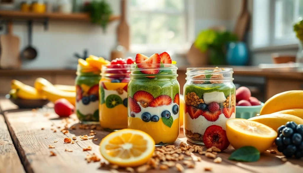 Enjoy delicious breakfast options at https://masonjarbreakfast.com showcasing colorful mason jars filled with fresh ingredients.