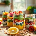 Enjoy delicious breakfast options at https://masonjarbreakfast.com showcasing colorful mason jars filled with fresh ingredients.