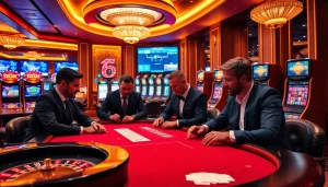 Engage in a thrilling poker game at Haywin's luxurious casino, featuring exciting betting action and vibrant ambiance.