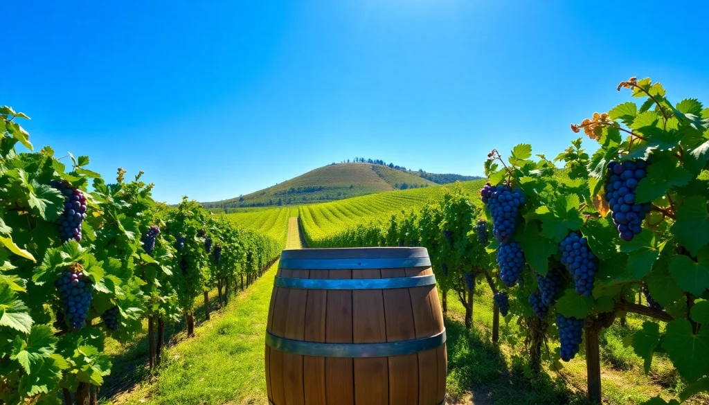View of wineries in Clarksburg with vibrant vineyards and rustic features.