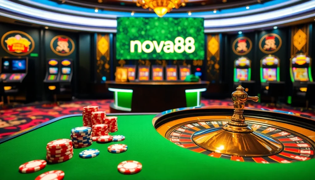 Experience the thrill of betting at nhà cái nova88 with exciting casino games and vibrant table settings.