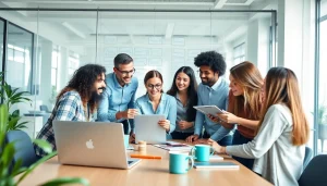 Engaged team brainstorming strategies for Business Marketing in a professional setting.