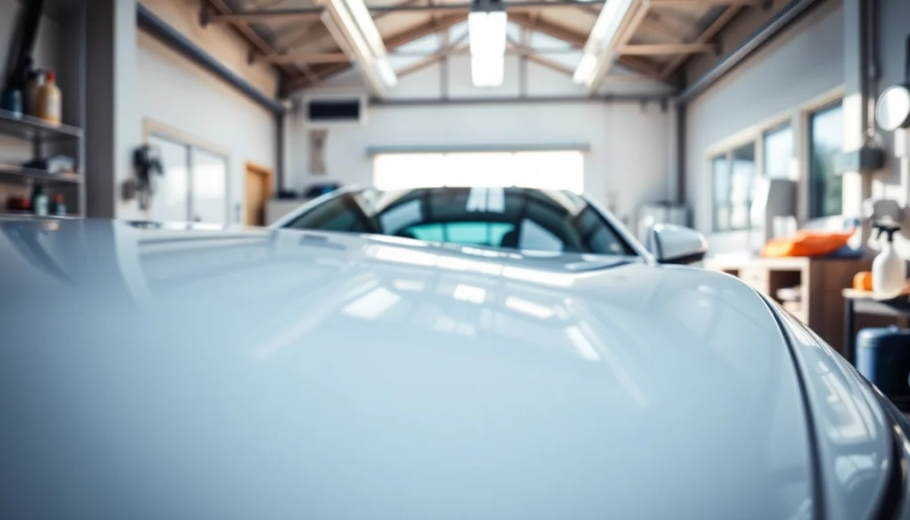 Experience high-quality car detailing Chattanooga with a freshly polished vehicle in a bright workshop.