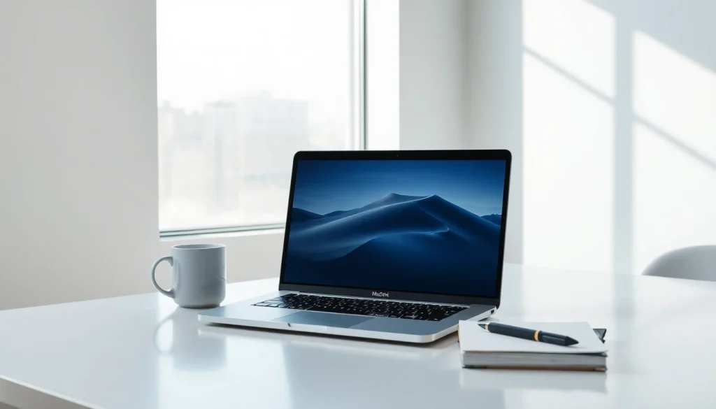 MacBook Pro 14 pulgadas mostrando su diseño elegante y pantalla Liquid Retina XDR en un ambiente de trabajo.