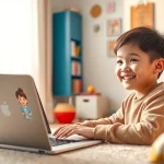 アニメーションの先生とともに、QQキッズ キャンペーンでオンライン英語学習に取り組む子どもたち。