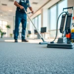 Engaging view of commercial carpet cleaning service showcasing carpet service in action.