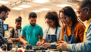 Students collaborating in a Trade School Tennessee setting, showcasing hands-on learning and teamwork.