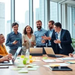 Founder leadership insights in action during a collaborative team meeting in a modern office.