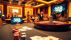 Experience the excitement of betting at 388bet casino with vibrant tables and joyful players.