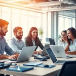 Showcases a diverse team of IT specialists collaborating with technology as a managed it provider.