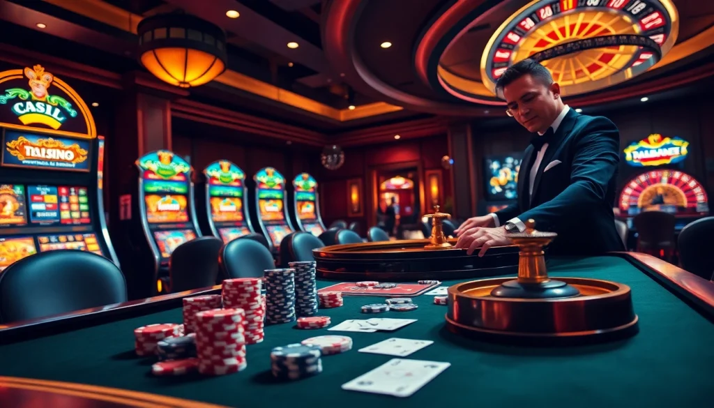 Players enjoying a thrilling game at a stylish casino table with elements of lk21 indoxxi in the background.