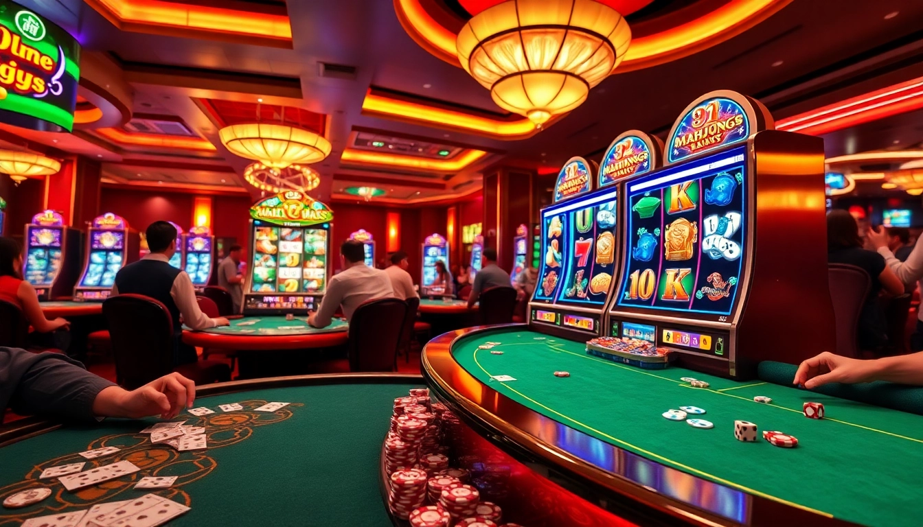 Experience the thrill of Mahjong Ways 2 as players spin vibrant slot reels in a lively casino.