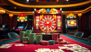 Experience the thrill of winning at Link Haywin with a vibrant casino scene showcasing poker tables and slot machines.