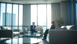 Crisis management consultant engaged in a client meeting, showcasing professionalism and expertise.