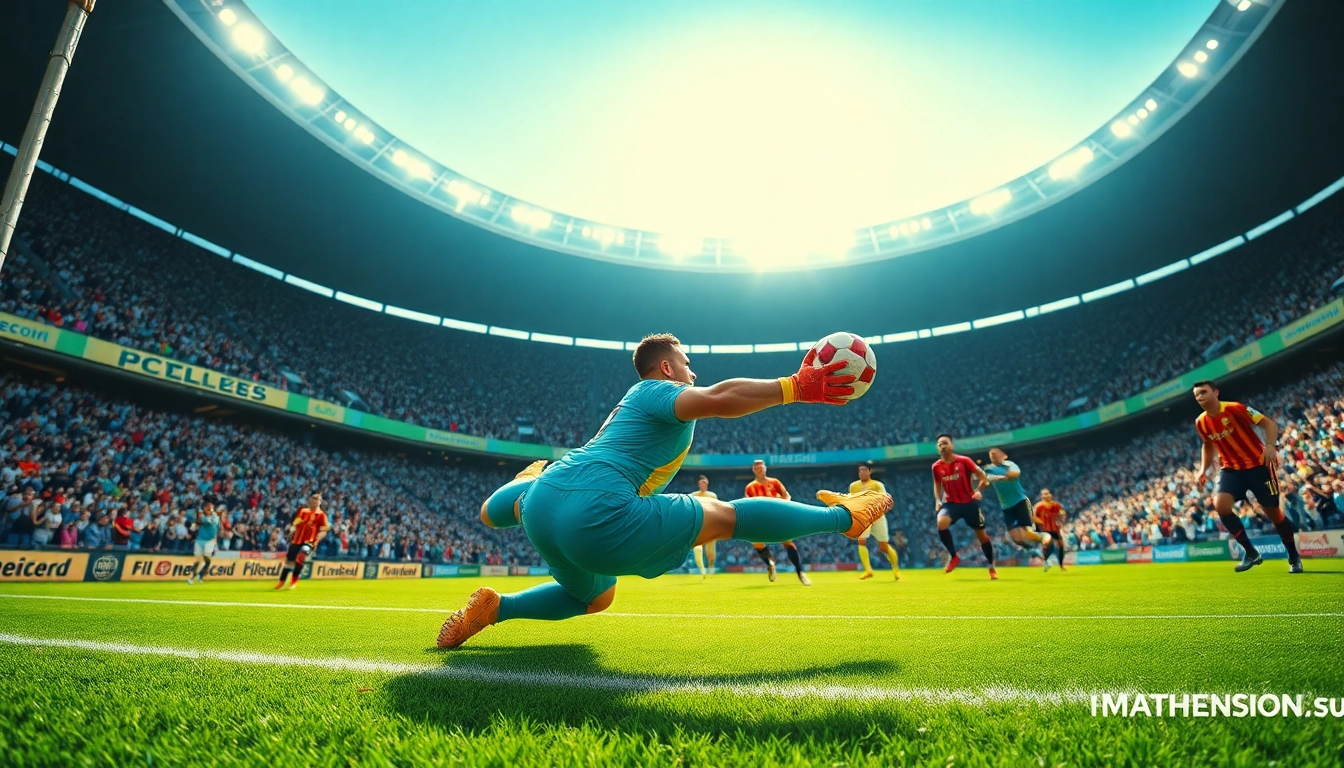 Goalkeeper in action during a match representing บอลวันนี่, capturing the excitement and energy of soccer.