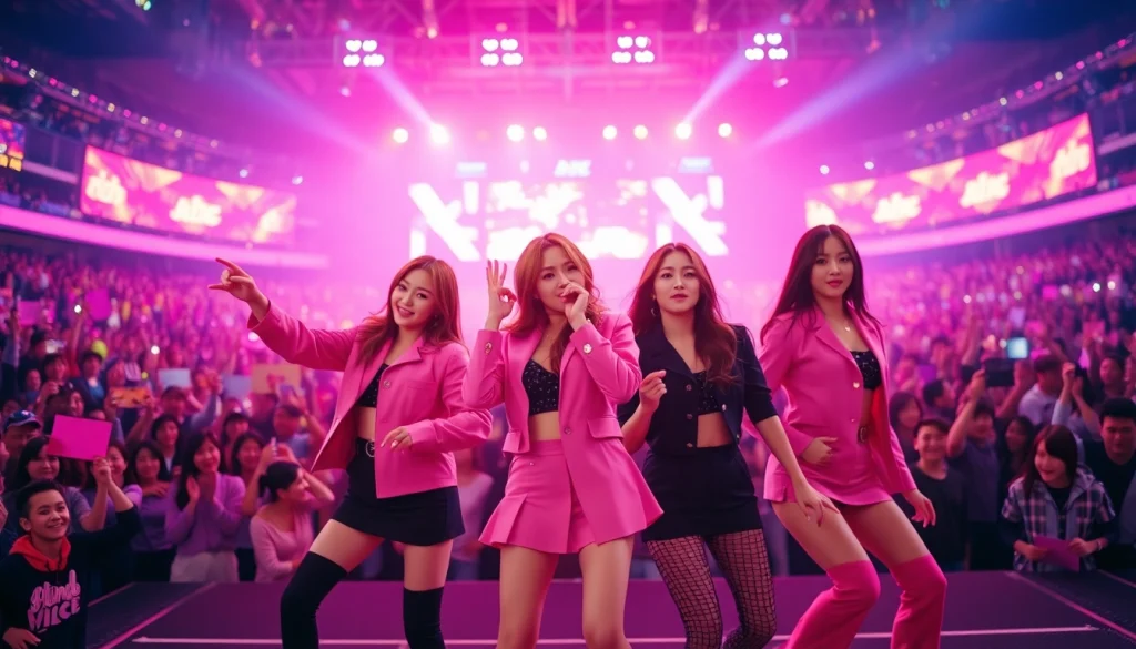 Blackpink news showcases the energetic performance of the K-pop group in a vibrant stadium.