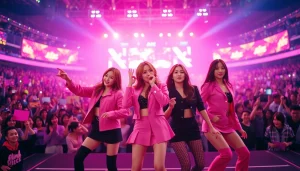 Blackpink news showcases the energetic performance of the K-pop group in a vibrant stadium.