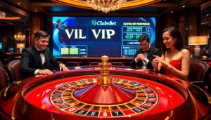 Players enjoying elite benefits of Clube VIP HHBET at a lavish casino table.
