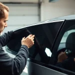 Install window tint Chattanooga with a professional technician working on a vehicle.