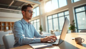 Streamlined uk eta online application process shown in a professional office setting, highlighting productivity.