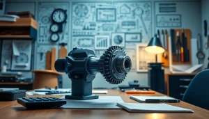 Showcase das 140 model gear in a professional engineering office environment.