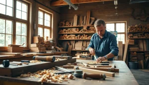 Captivating scene of a carpenter showcasing skills in a workshop with the keyword Carpentry Apprenticeship Near Me.