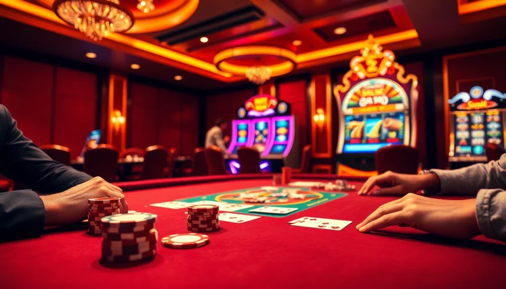 Experience the thrill of nhà cái sa88 with vibrant gaming scenes featuring poker and slots.