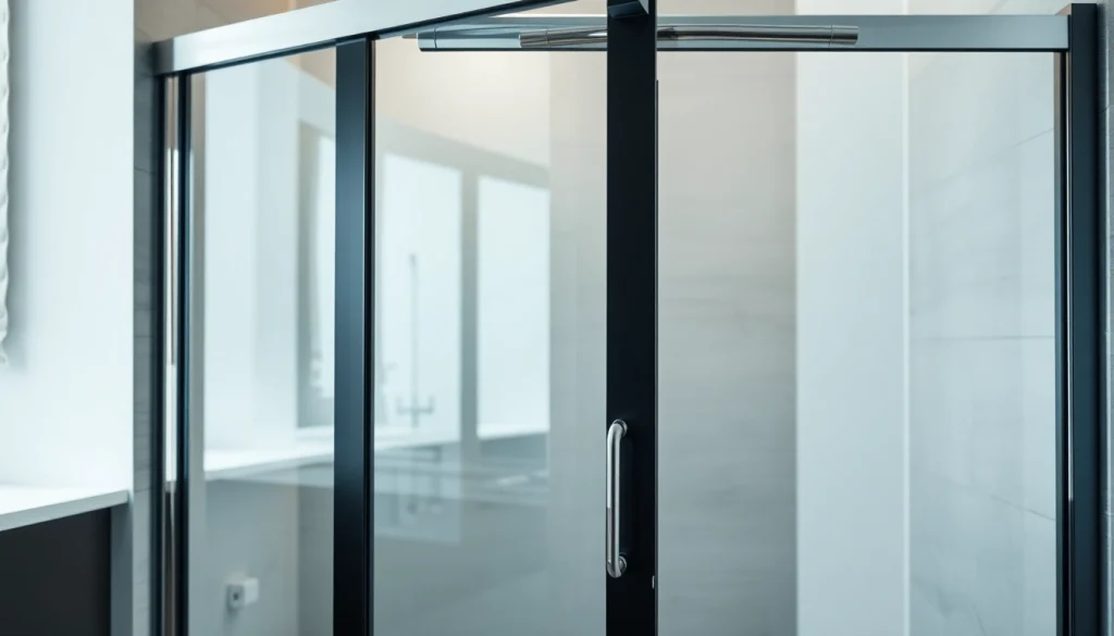 Enhance your bathroom with a stylish black shower sliding door featuring a sleek design.
