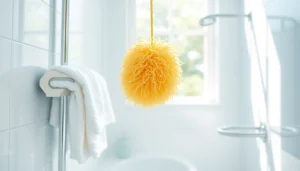 Learn how to clean a loofah and keep it fresh in a bright bathroom setting.