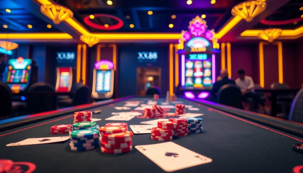 Experience thrilling gameplay at XX88 with dynamic casino tables and vibrant slot machines.