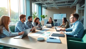 Collaborative marketing professionals discussing strategies at https://www.maeden.com/en in a modern office.