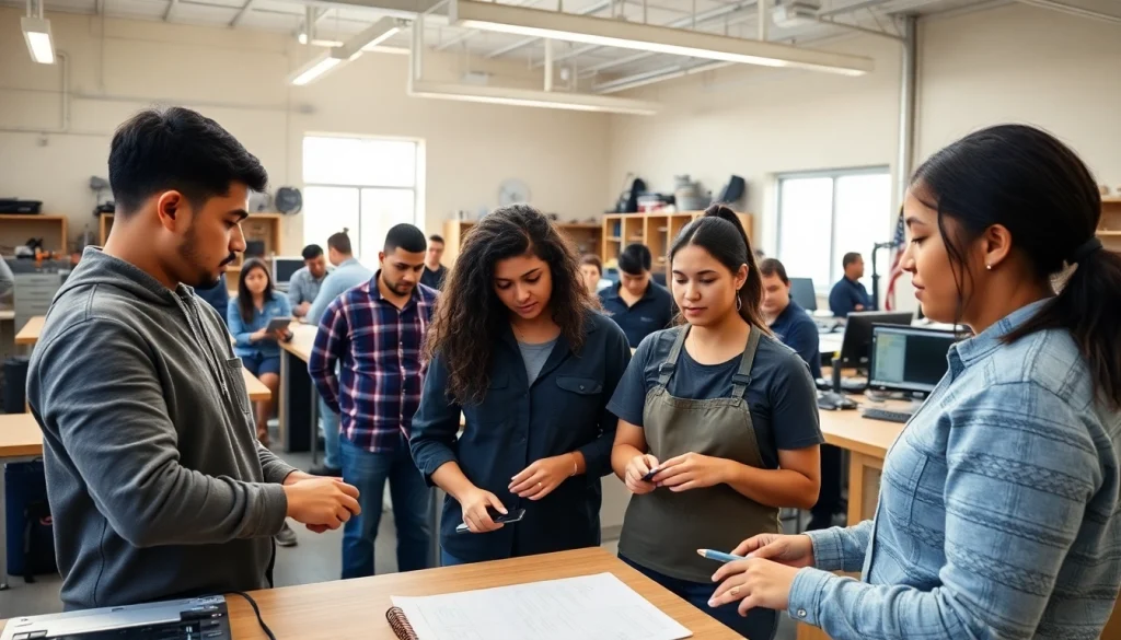 Engaged students in trade schools in Southern California learning in a vibrant classroom setting.