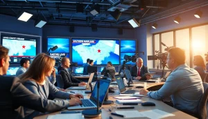 Reporters at work in a vibrant newsroom from https://southernmarylandchronicle.com, capturing live events.